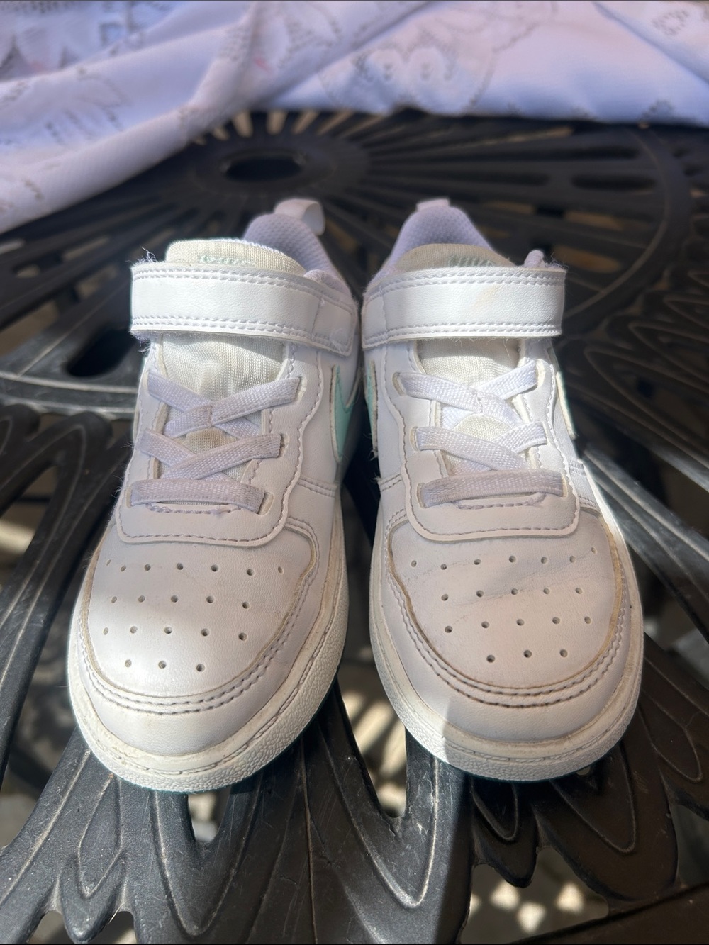 Nike Kids White Velcro & Lace Sneakers with Mint Accent